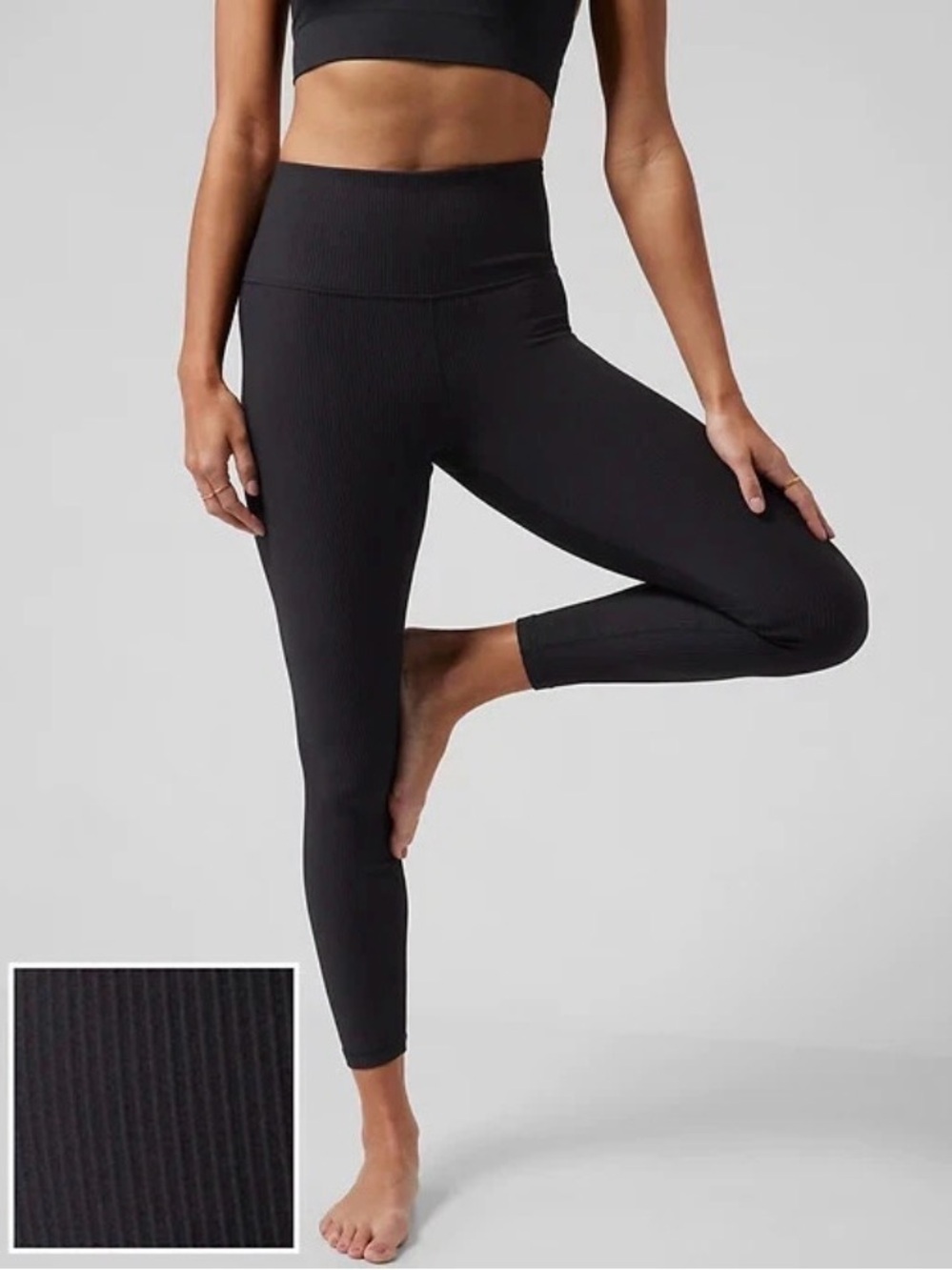 Athleta S Elation Ultra High Rise Rib Tight Leggings Black Workout Ribbed NWOT